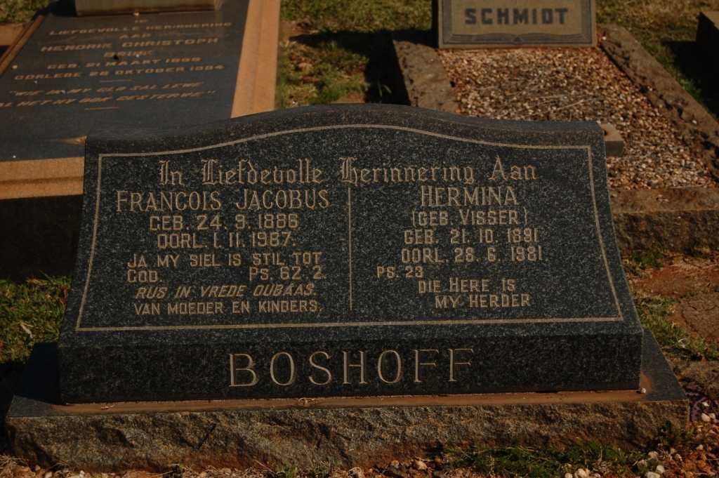 BOSHOFF Francois Jacobus 1886-1987 & Hermina VISSER 1891-1981