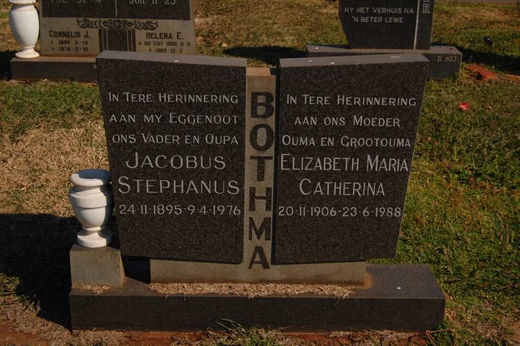 BOTHMA Jacobus Stephanus 1895-1976 &amp; Elizabeth Maria Catherina 1906-1988