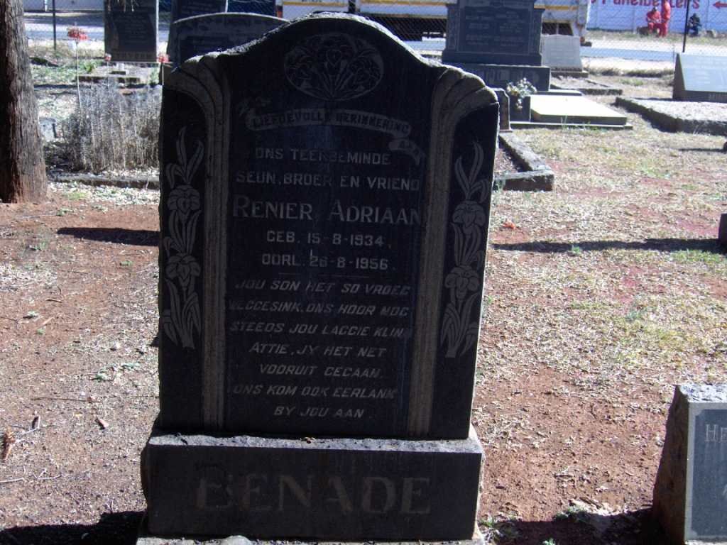 BENADE Renier Adriaan 1934-1956