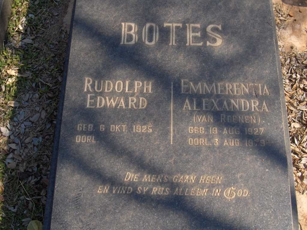 BOTES Rudolph Eward 1925- &amp; Emmerentia Alexander VAN REENEN 1927-1979