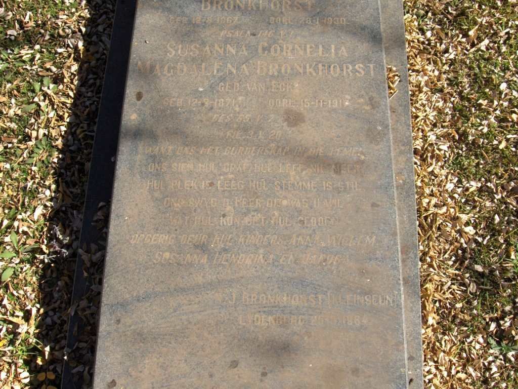 BRONKHORST Susanna Cornelia Magdalena  nee VAN ECK 1871-1917 :: BRONKHORST -1964
