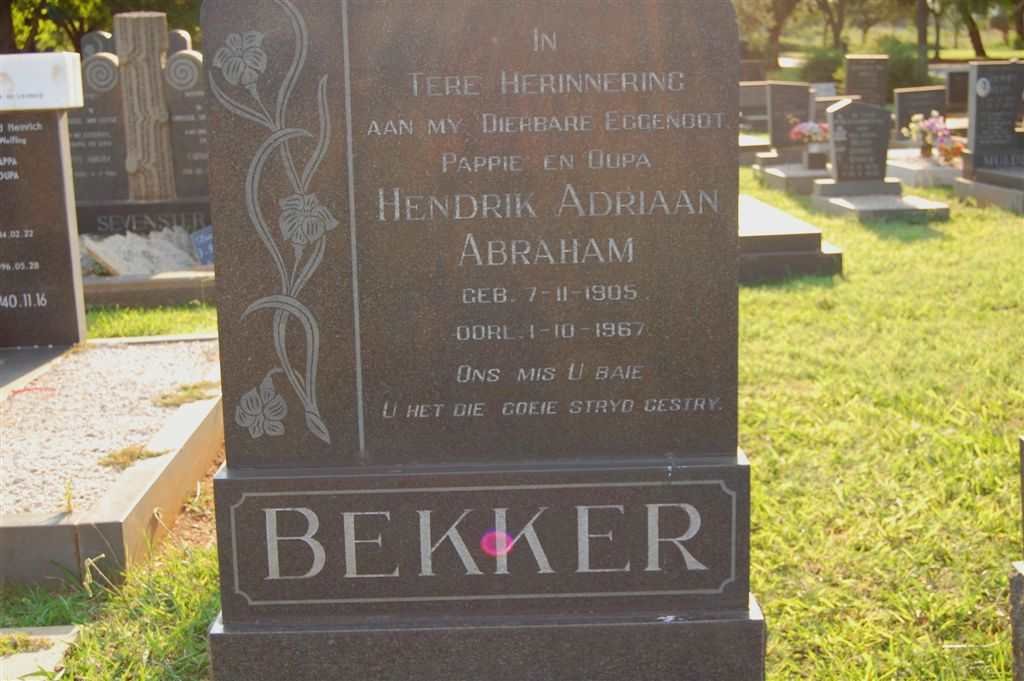 BEKKER Hendrik Adriaan Abraham 1905-1967