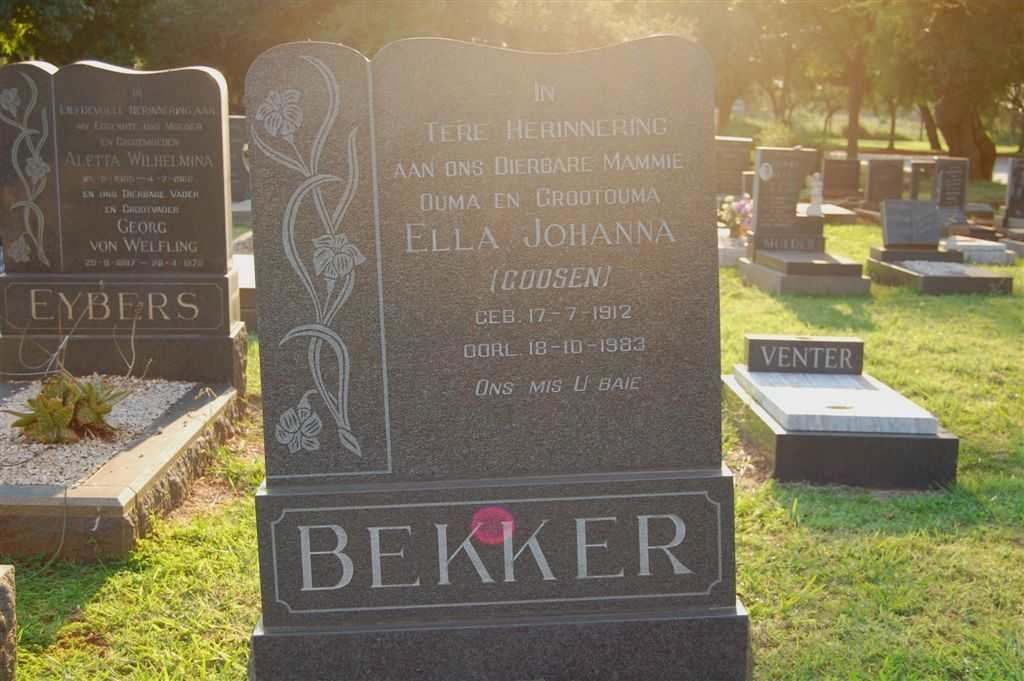 BEKKER Ella Johanna nee GOOSEN 1912-1983