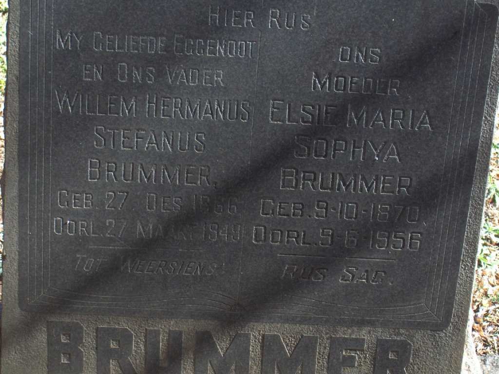 BRUMMER Willem Hermanus Stefanus 1866-1949 &amp; Elsie Maria Sophya 1870-1956