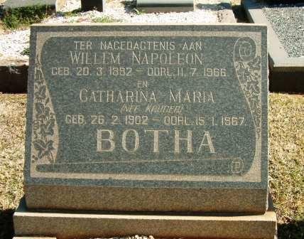 BOTHA Willem Napoleon 1882-1966 &amp; Catharina Maria KRUGER 1902-1967
