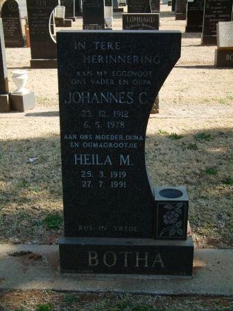 BOTHA Johannes C. 1912-1978 &amp; Heila M. 1919-1991