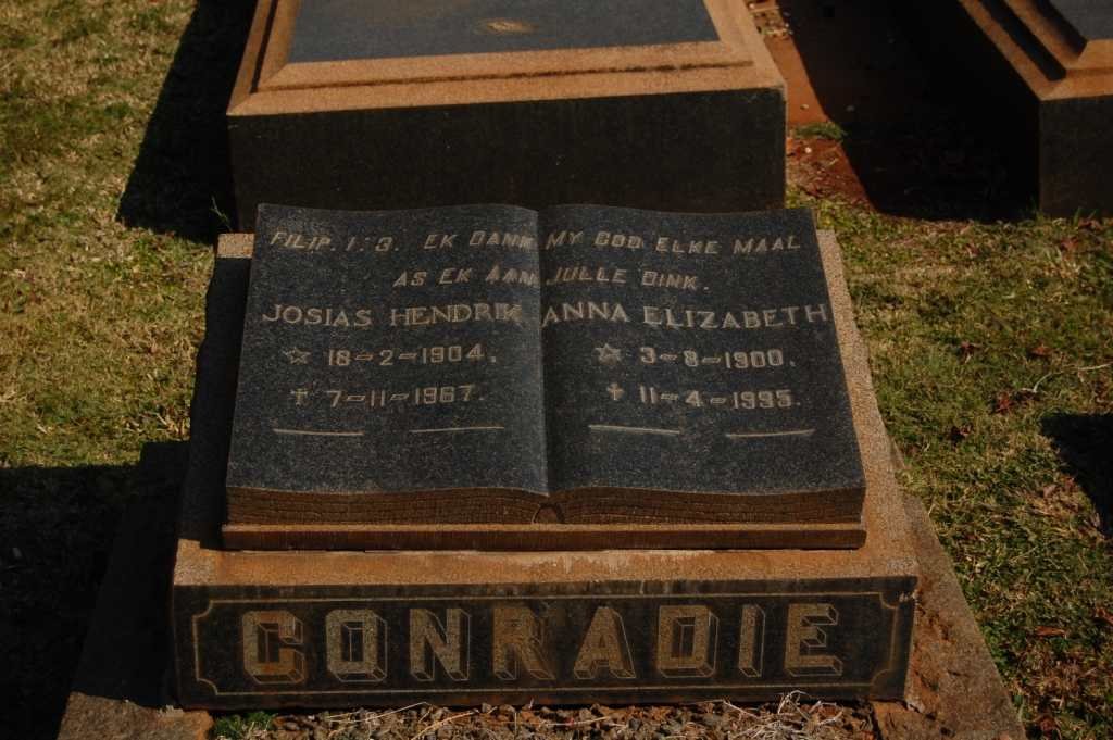 CONRADIE Josias Hendrik 1904-1967 &amp; Anna Elizabeth 1900-1995