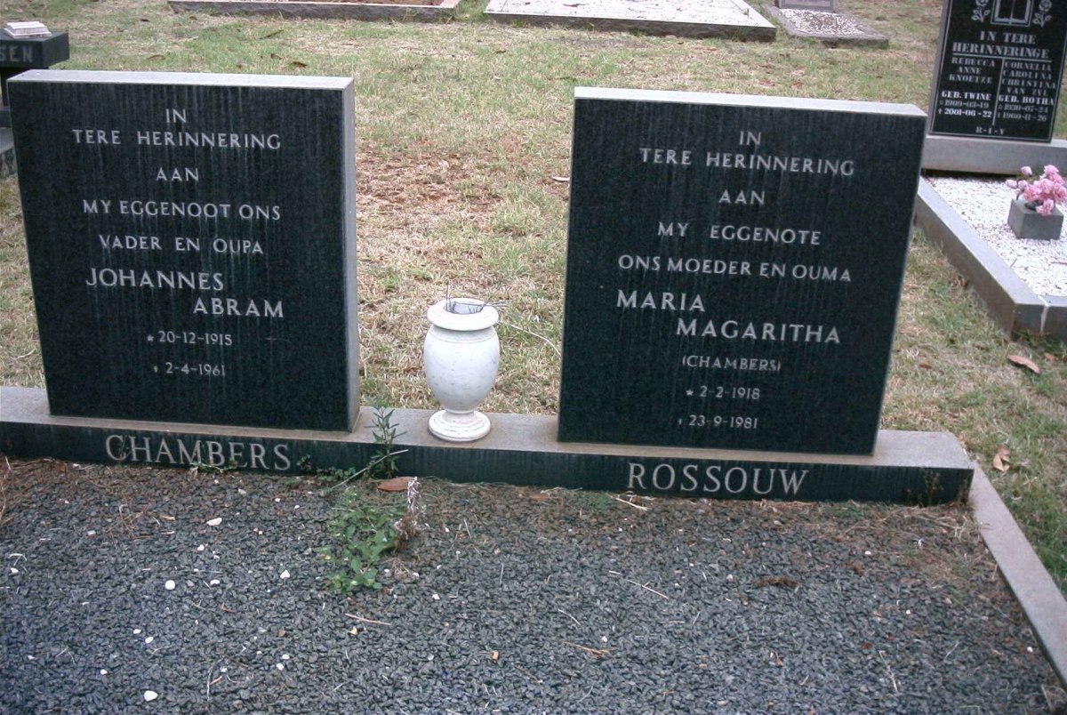 CHAMBERS Johannes Abram 1915-1961 &amp; Maria Magaritha nee ROSSOUW 1918-1981