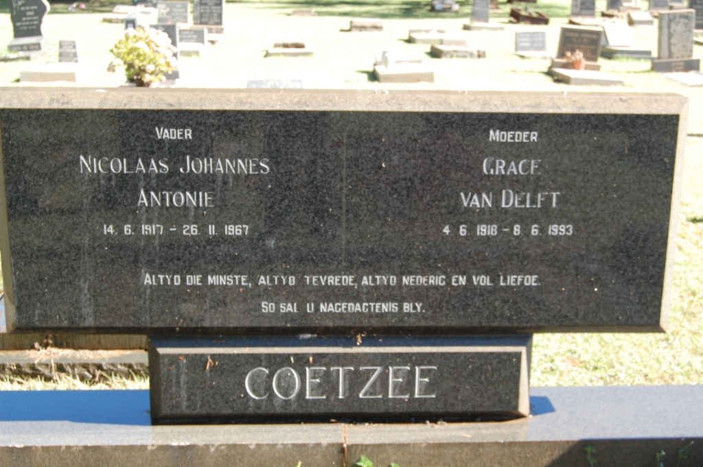 COETZEE Nicolaas Johannes Antonie 1917-1967 &amp; Grace VAN DELFT 1918-1993