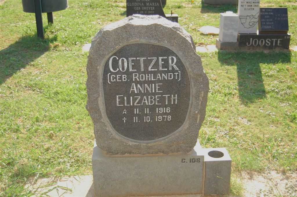 COETZER Annie Elizabeth nee ROHLANDT 1916-1978