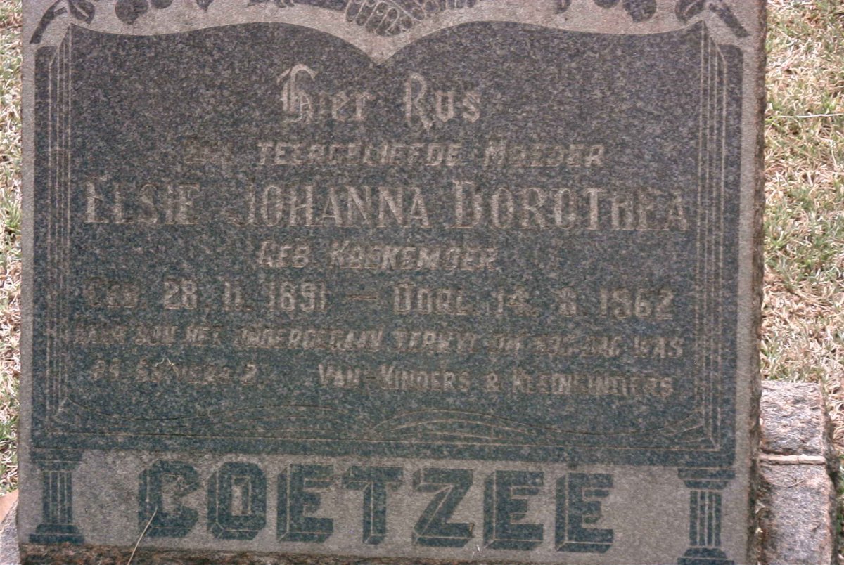 COETZEE Elsie Johanna Dorothea nee KOEKEMOER 1891-1962