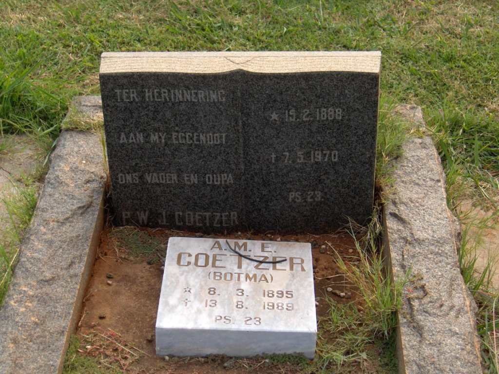 COETZER P.W.J. 1888-1970 &amp; A.M.E. BOTMA 1895-1989