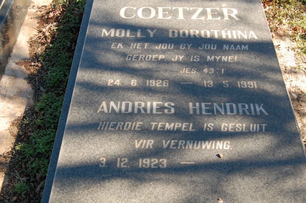 COETZER Andries Hendrik 1923- &amp; Molly Dorothina 1926-1991