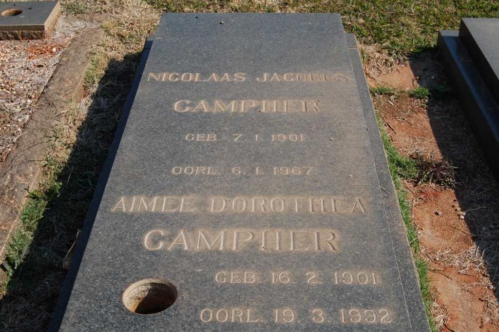 CAMPHER Nicolaas Jacobus 1901-1967 &amp; Aimee Dorothea 1901-1992