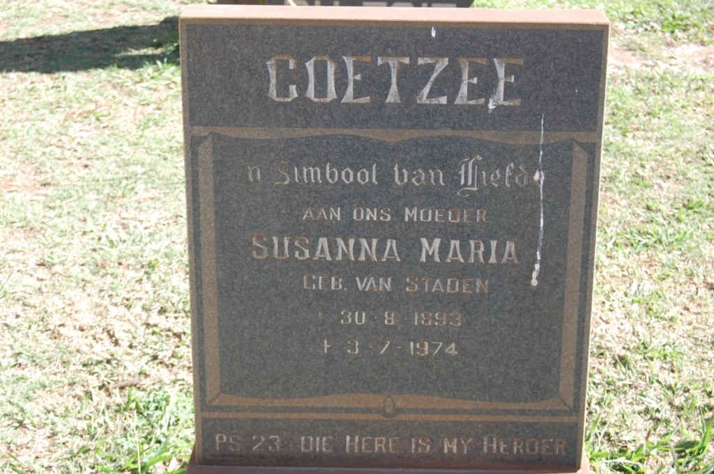 COETZEE Susanna Maria nee VAN STADEN 1893-1974