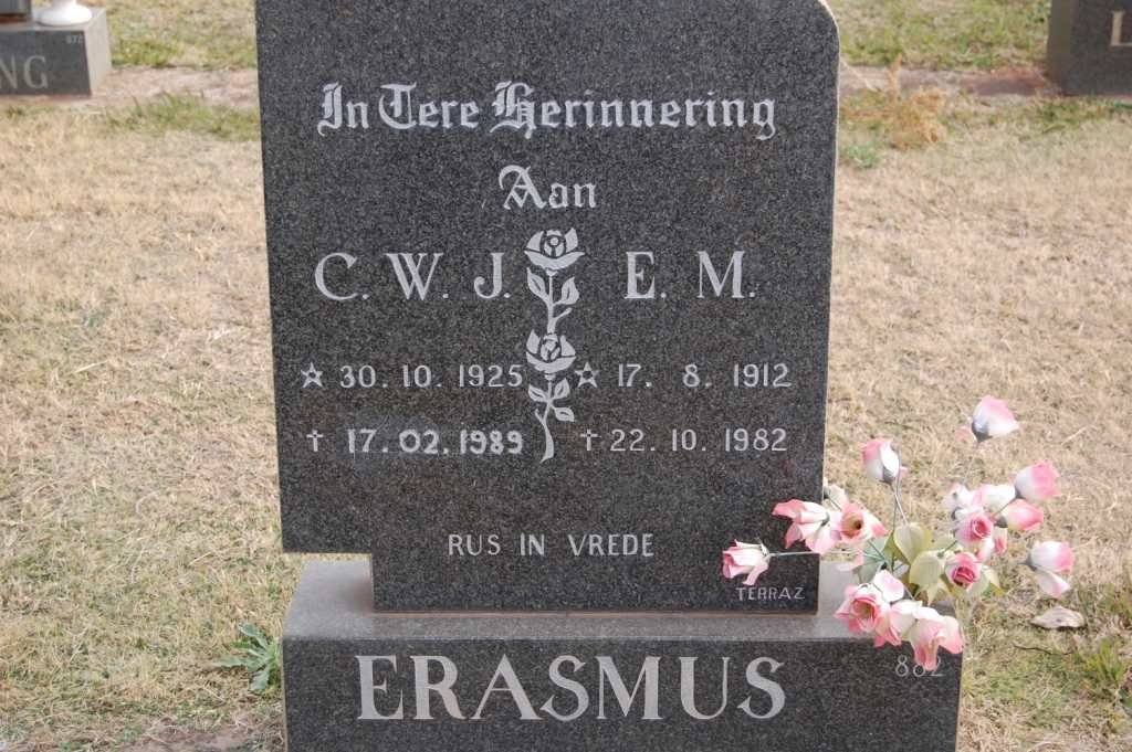 ERASMUS C.W.J. 1925-1989 &amp; E.M. 1912-1982
