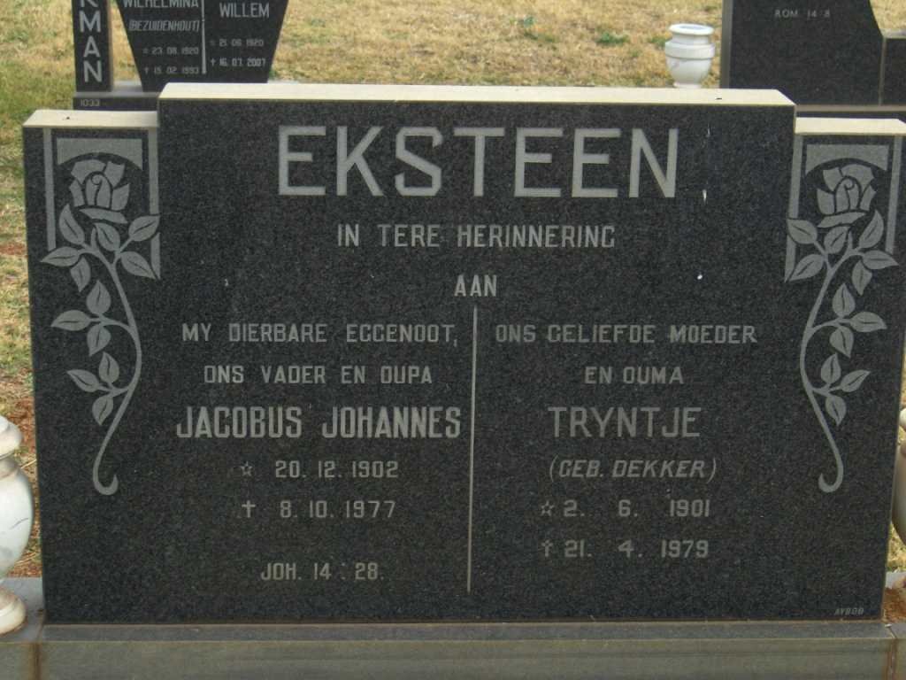 EKSTEEN Jacobus Johannes 1902-1977 & Tryntje DEKKER 1901-1979