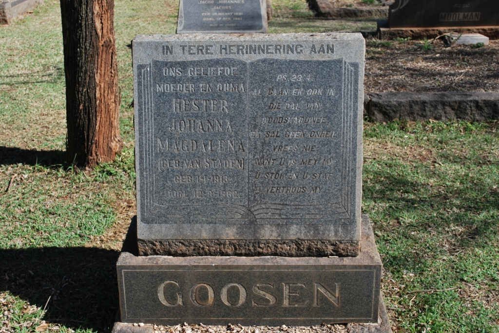 GOOSEN Hester Johanna Magdalena nee VAN STADEN 1913-1962