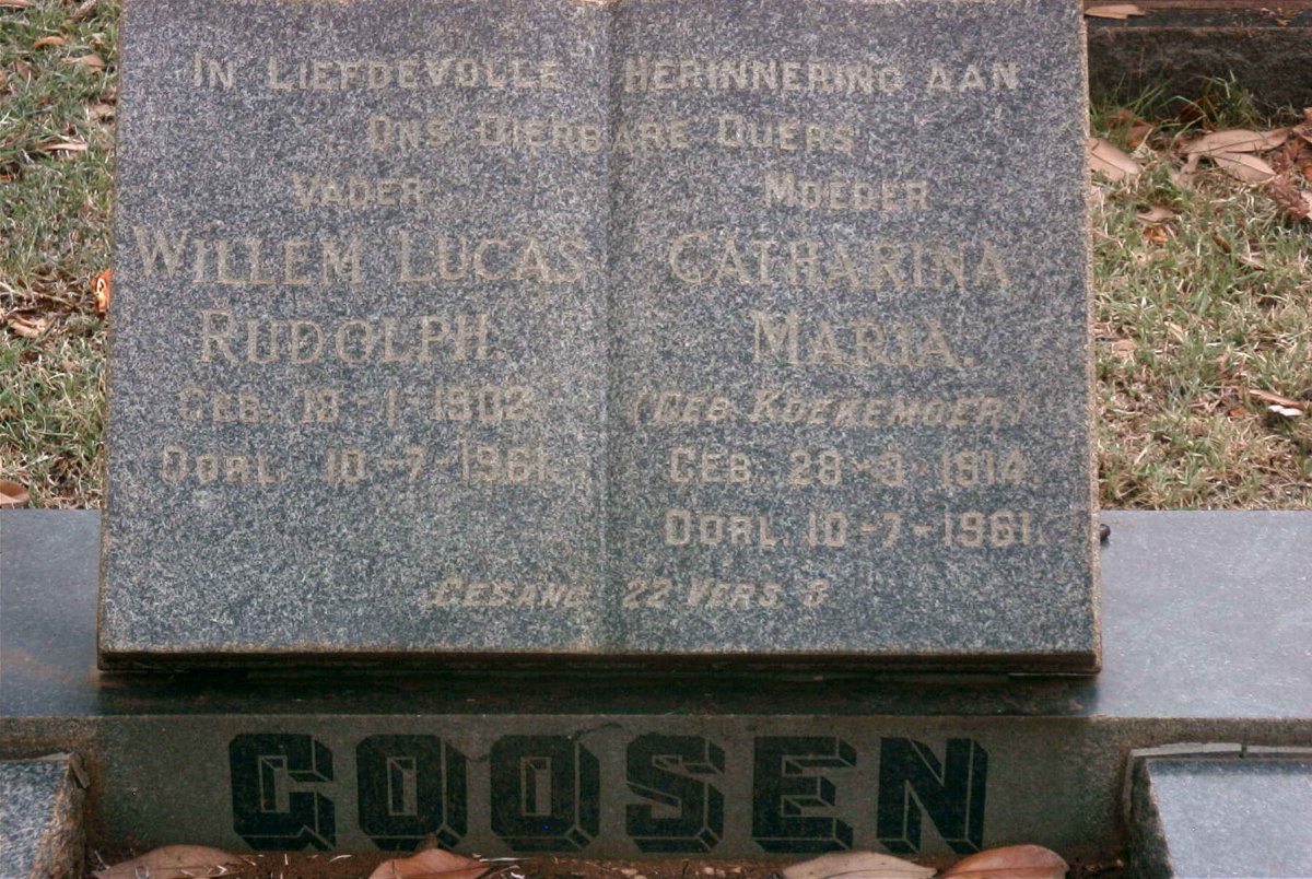 GOOSEN Willem Lucas Rudolph 1902-1961 &amp; Catharina Maria KOEKEMOER 1914-1961
