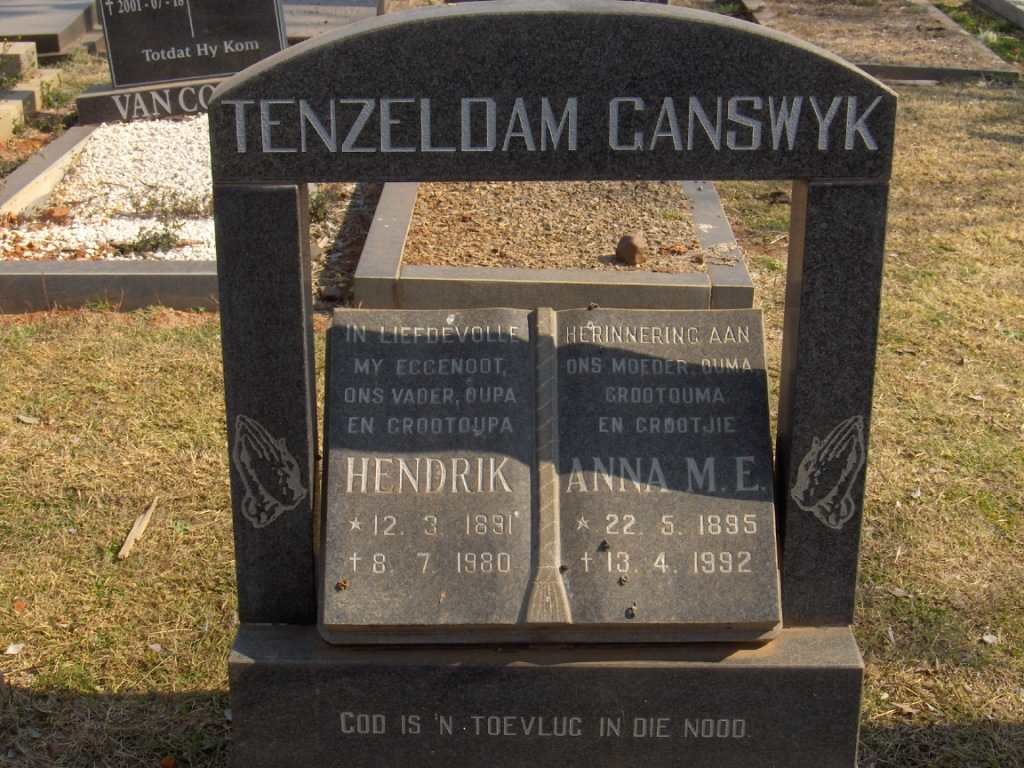 GANSWYK Hendrik, Tenzeldam 1891-1980 &amp; Anna M.E. 1895-1992