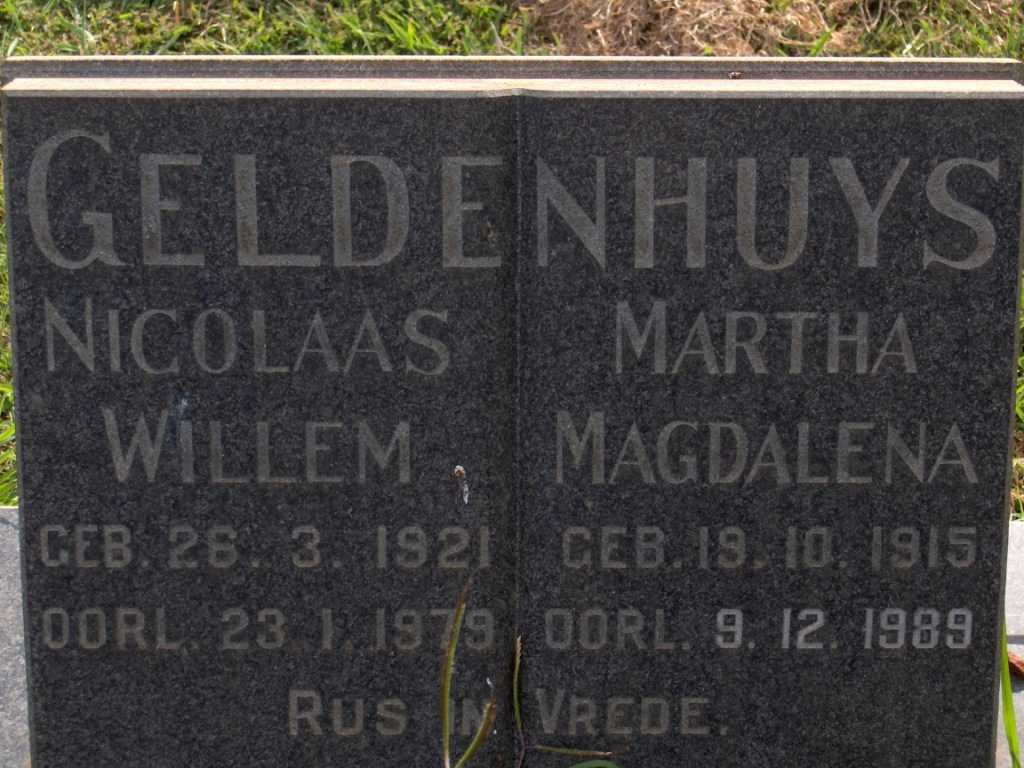 GELDENHUYS Nicolaas Willem 1921-1979 &amp; Martha Magdalena 1915-1989