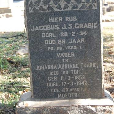 GRABIE Jacobus J.S. -1934 &amp; Johanna Adriane DU TOIT 1852-1942