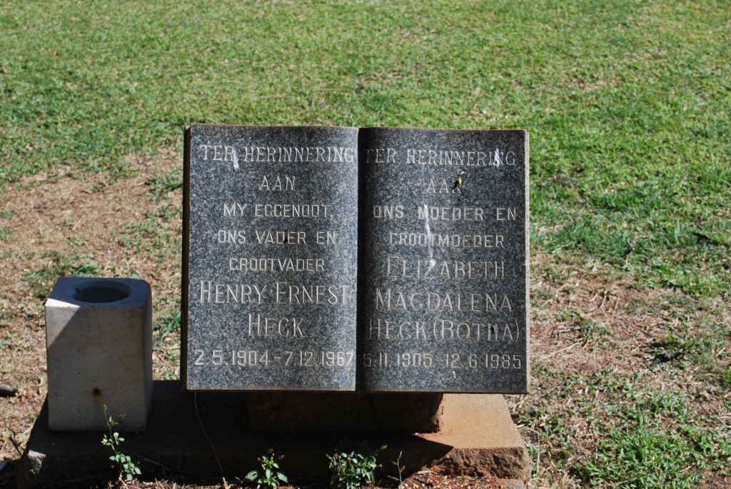HECK Henry Ernest 1904-1967 &amp; Elizabeth Magdalena BOTHA 1905-1985