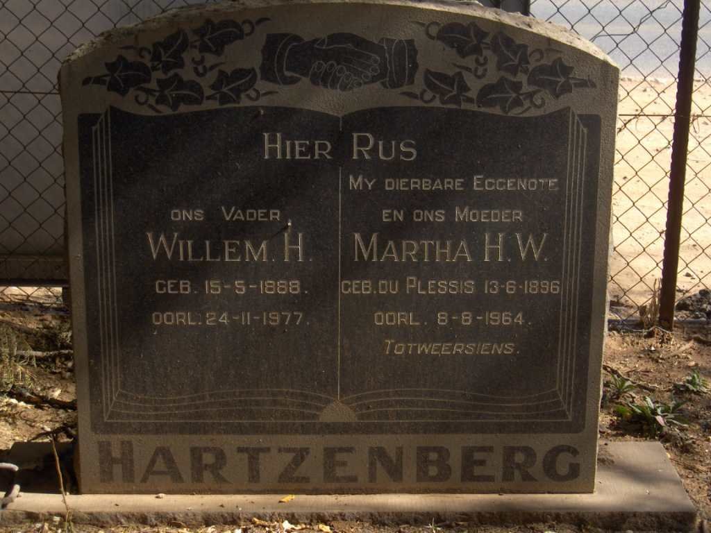 HARTZENBERG Willem H. 1888-1977 &amp; Martha H.W. DU PLESSIS 1896-1964