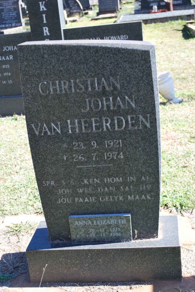 HEERDEN Christiaan Johan, van 1921-1974 &amp; Anna Elizabeth 1925-2006
