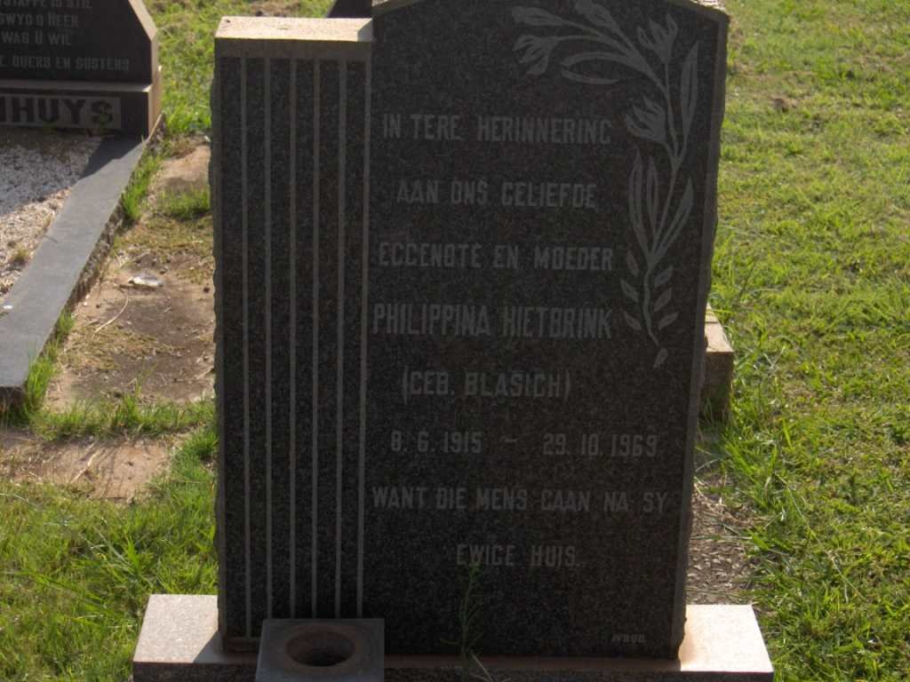 HIETBRINK Philippina nee BLASICH 1915-1969