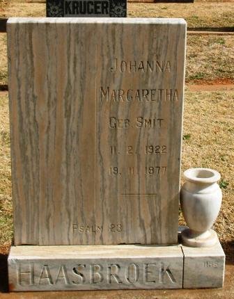 HAASBROEK Johanna Margaretha nee SMIT 1922-1977
