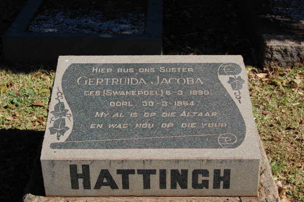 HATTINGH Gertruida Jacoba nee SWANEPOEL 1890-19?4