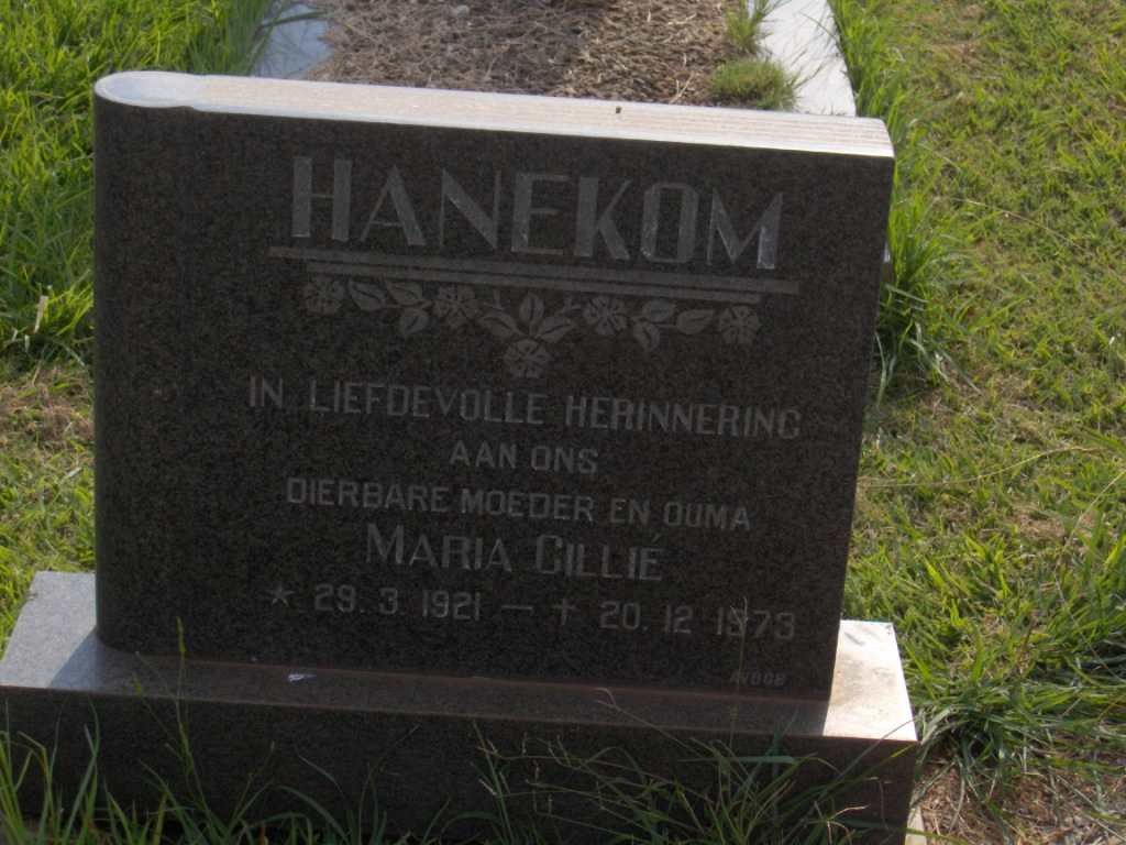 HANEKOM Maria Cillie 1921-1973