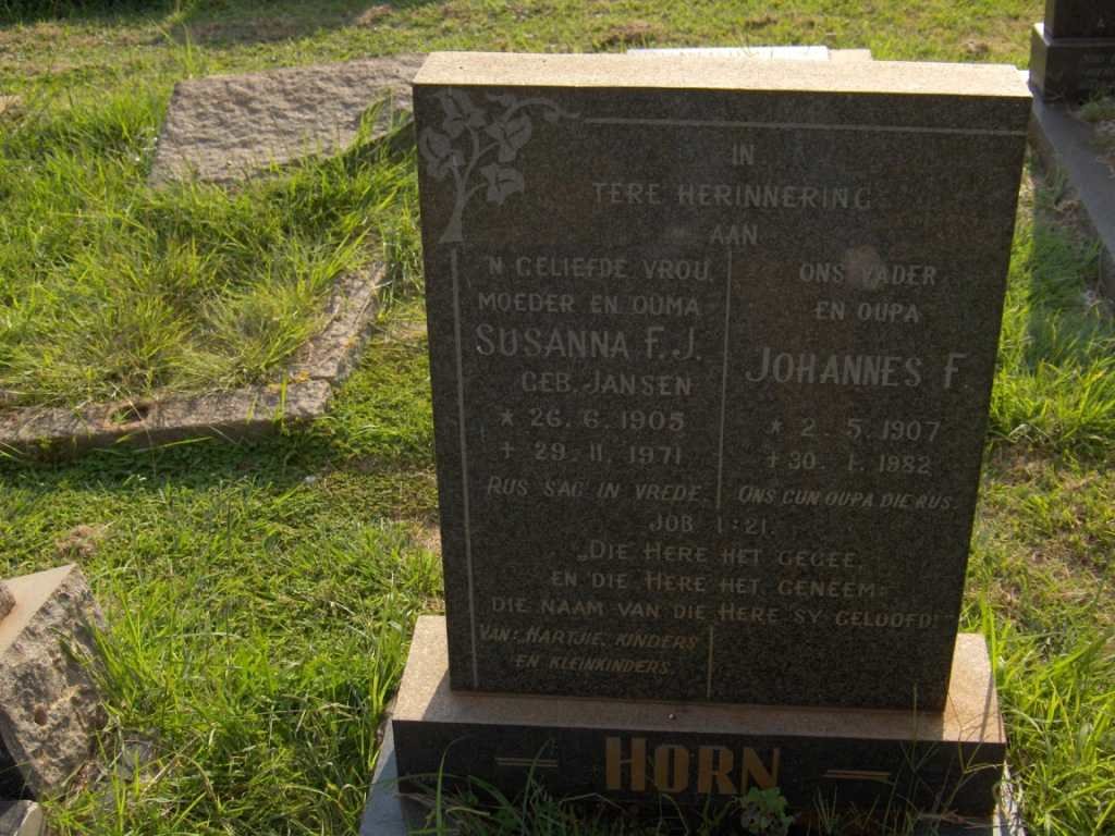 HORN Johannes F. 1907-1982 &amp; Susanna F.J. JANSEN 1905-1971