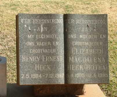 HECK Henry Ernest 1904-1967 &amp; Elizabeth Magdalena BOTHA 1905-1985