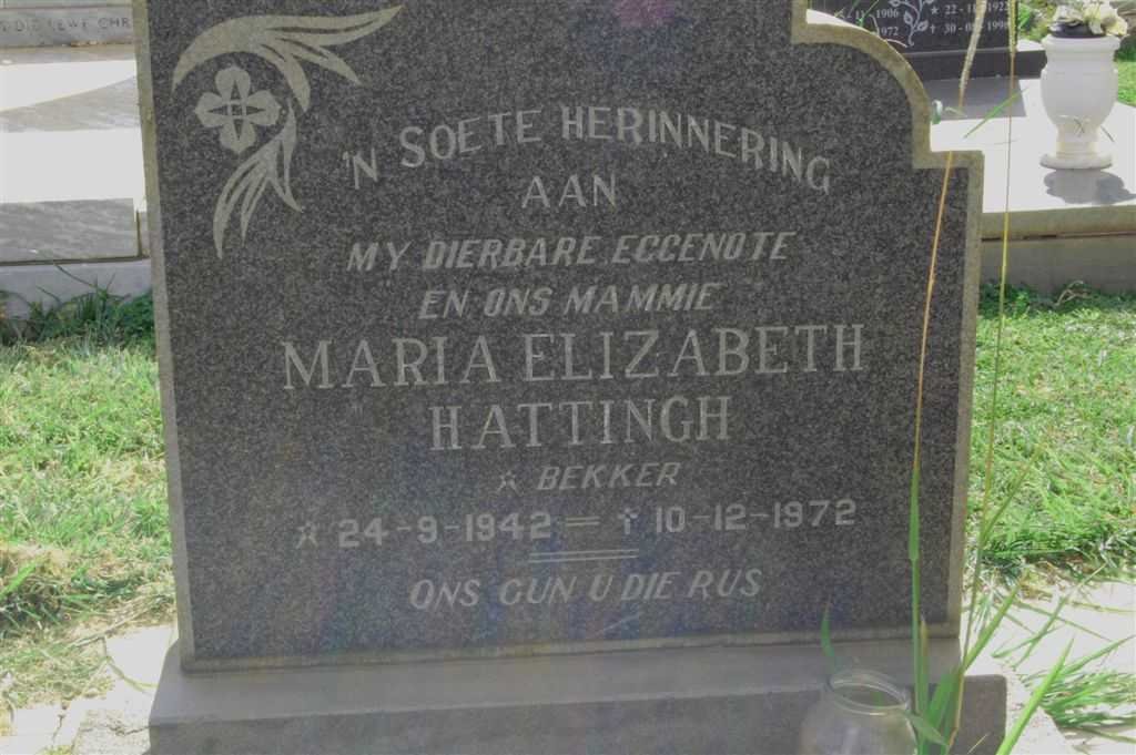 HATTINGH Maria Elizabeth nee BEKKER 1942-1972