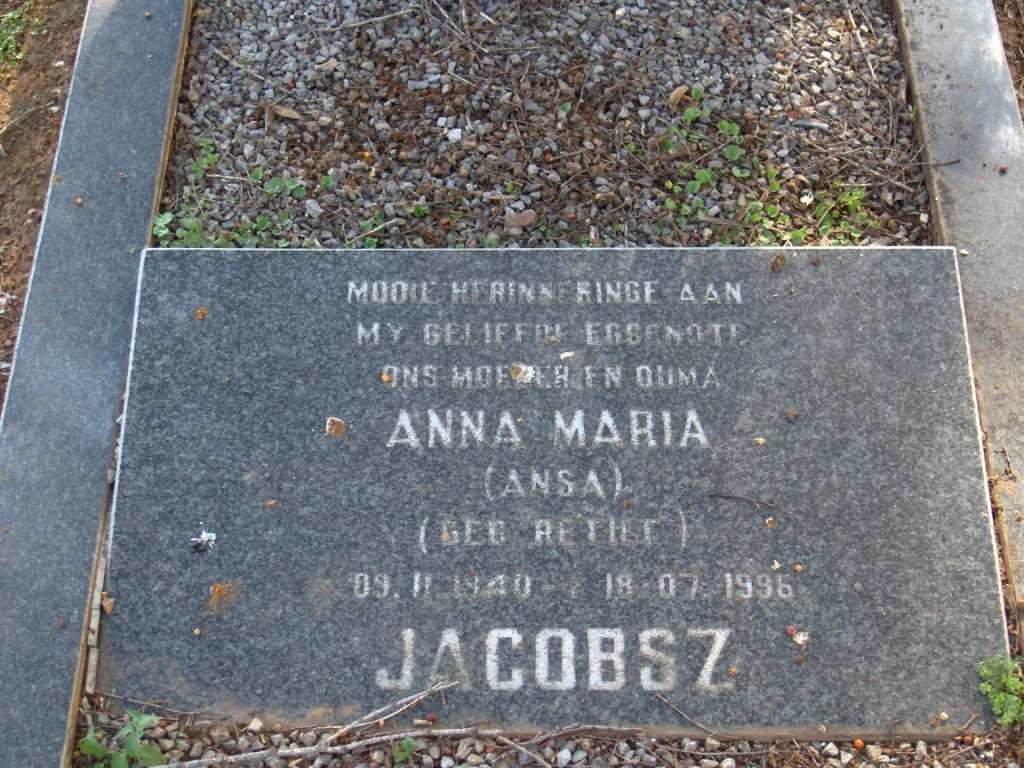 JACOBSZ Anna Maria nee RETIEF 1940-1996