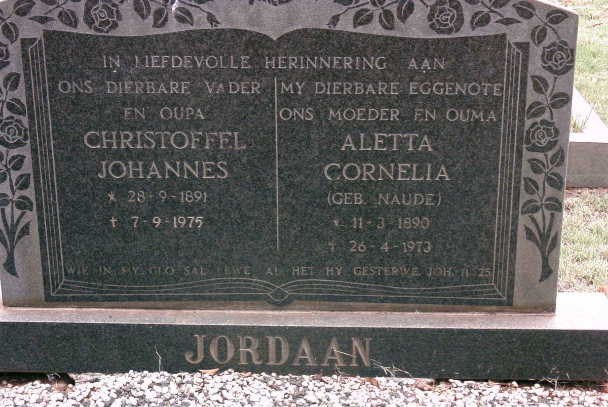 JORDAAN Christoffel Johannes 1891-1975 &amp; Aletta Cornelia NAUDE 1890-1973