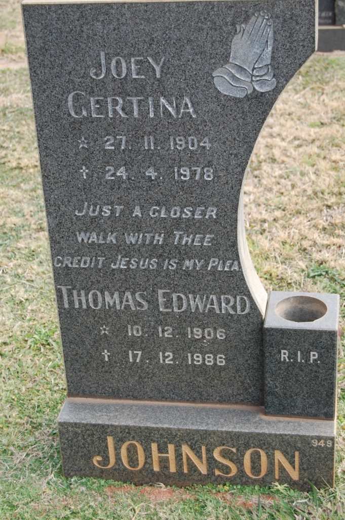 JOHNSON Thomas Edward 1906-1986 &amp; Joey Gertruida 1904-1978
