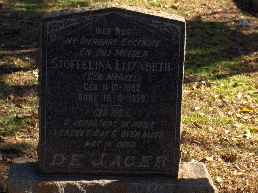 JAGER Stoffelina Elizabeth, de nee MORKEL 1882-1952