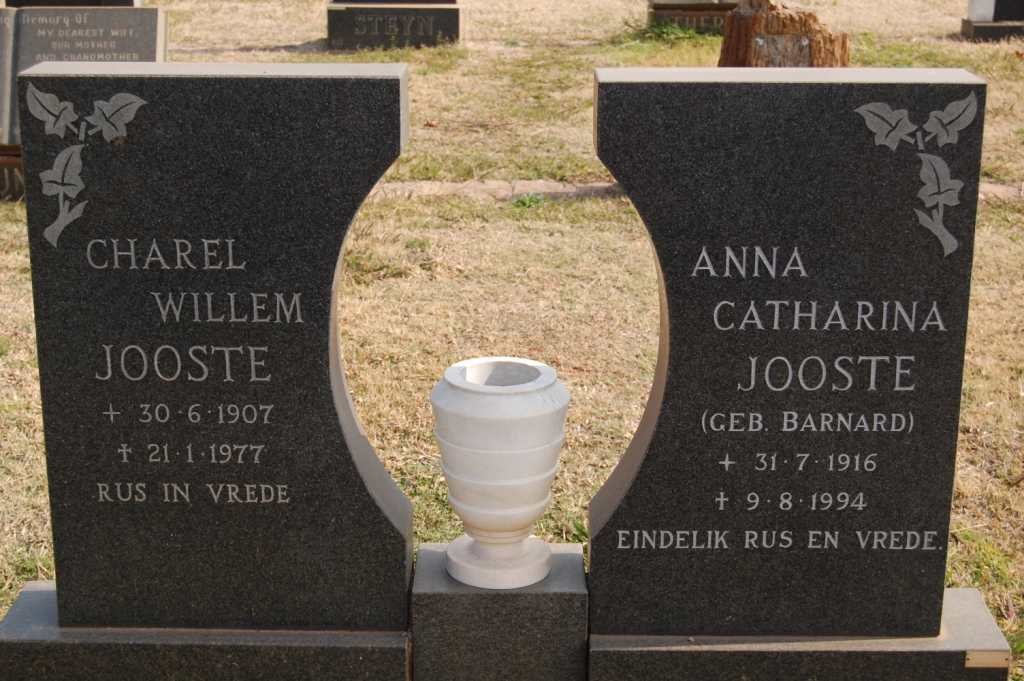 JOOSTE Charel Willem 1907-1977 &amp; Anna Catharina BARNARD 1916-1994