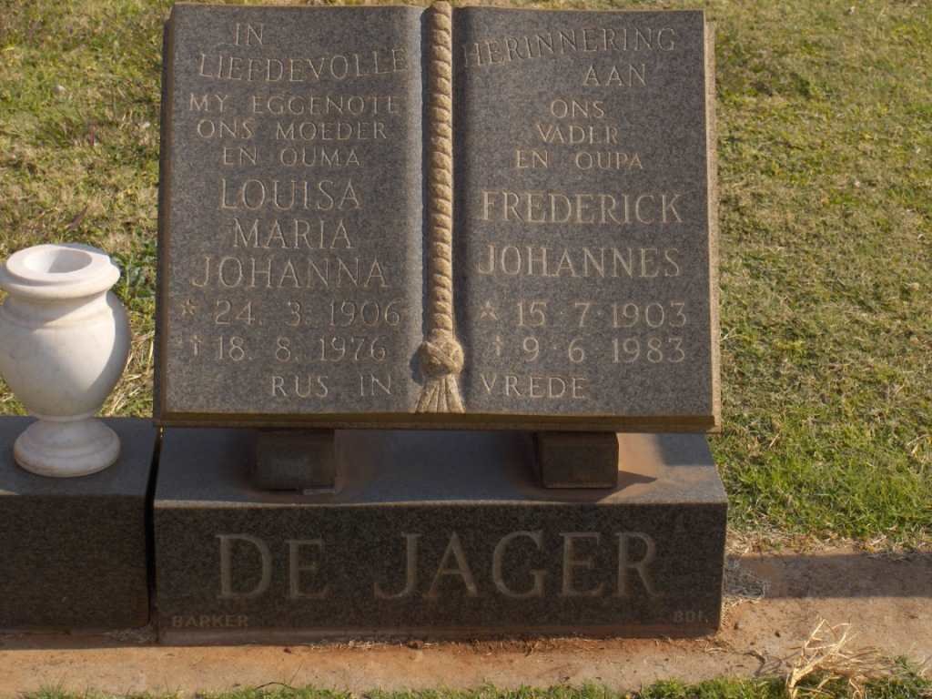 JAGER Frederick Johannes, de 1903-1983 &amp; Louisa Maria Johanna 1906-1976
