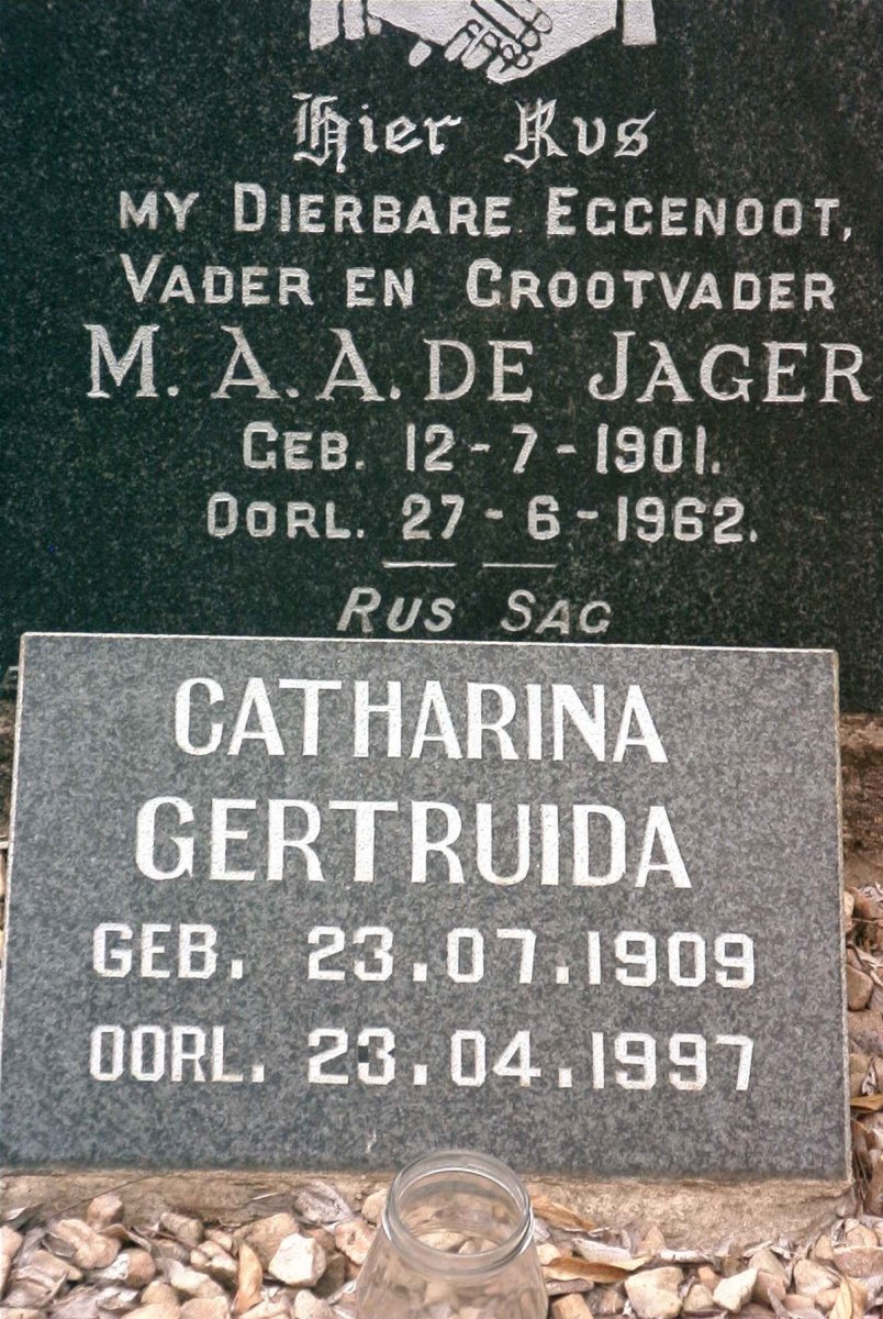 JAGER M.A.A., de 1901-1962 &amp; Catharina Gertruida 1909-1997