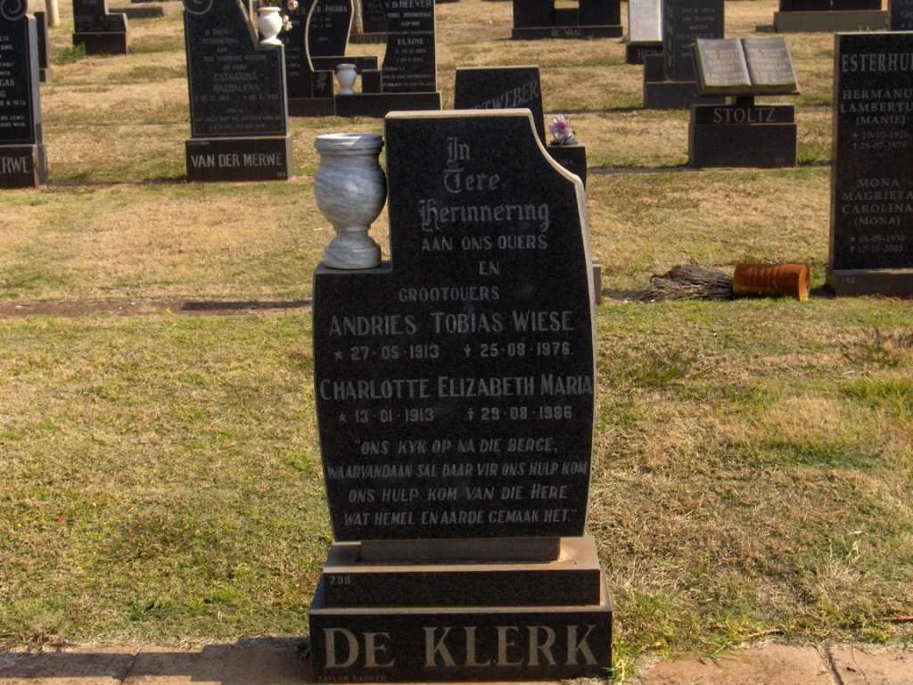 KLERK Andries Tobias Wiese, de 1913-1976 &amp; Charlotte Elizabeth Maria 1913-1986