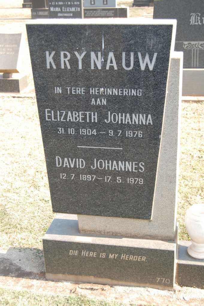 KRYNAUW David Johannes 1897-1979 &amp; Elizabeth Johanna 1904-1976