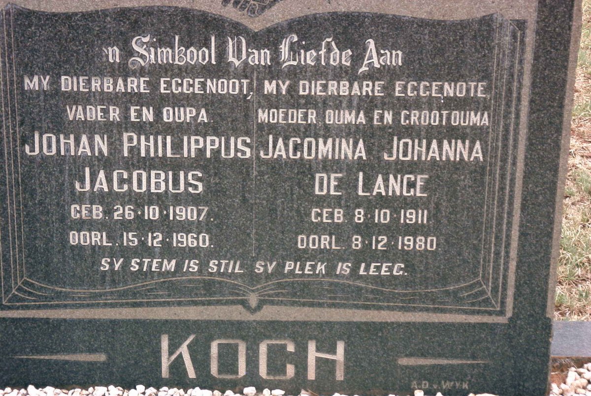 KOCH Johan Philippus Jacobus 1907-1960 &amp; Jacomina Johanna DE LANGE 1911-1980