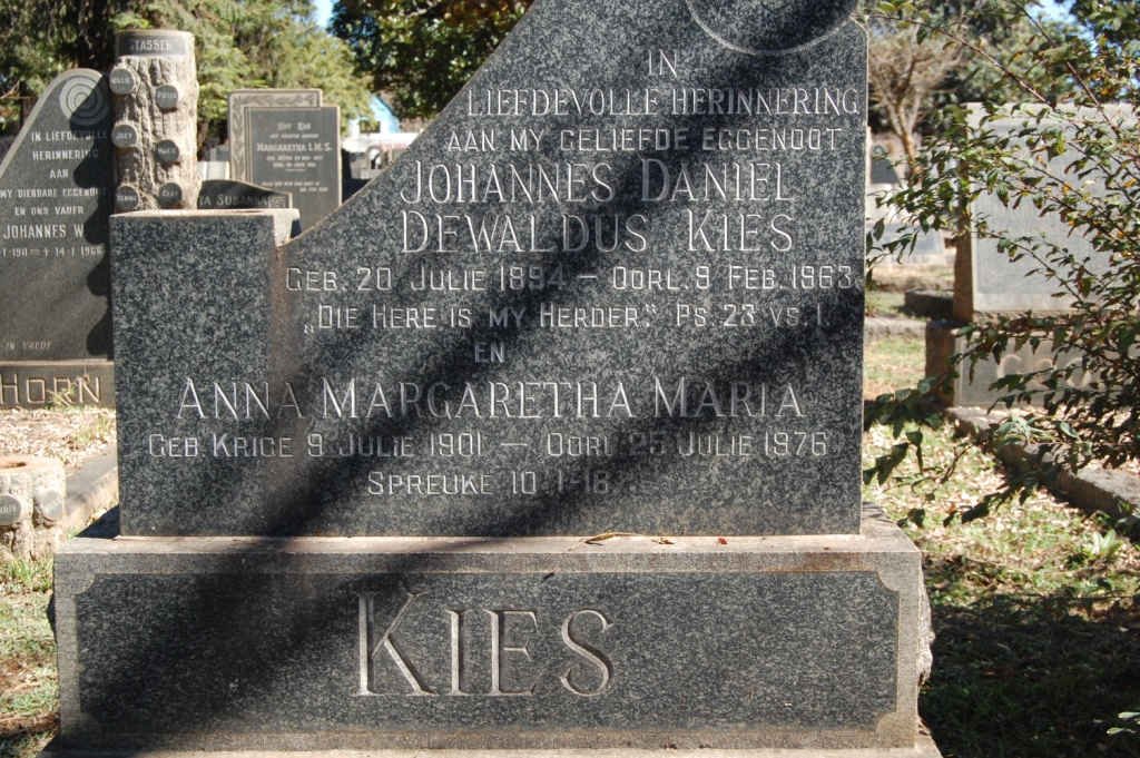 KIES Johannes Daniel Dewaldus 1894-1963 &amp; Anna Margaretha Maria 1901-1976