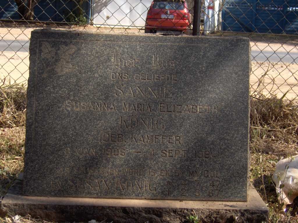 KONIG Susanna Maria Elizabeth nee KAMFFER 1906-1964 :: KONIG Susan  1947-1967