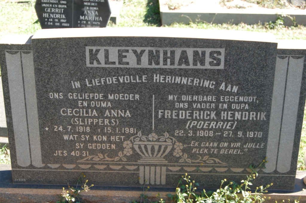 KLEYNHANS Frederick Hendrik 1908-1970 &amp; Cecilia Anna 1918-1981
