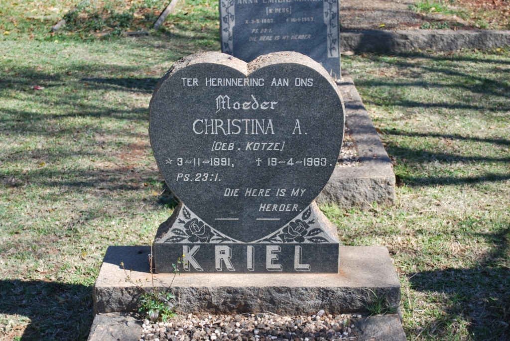 KRIEL Christina A. nee KOTZE 1891-1963